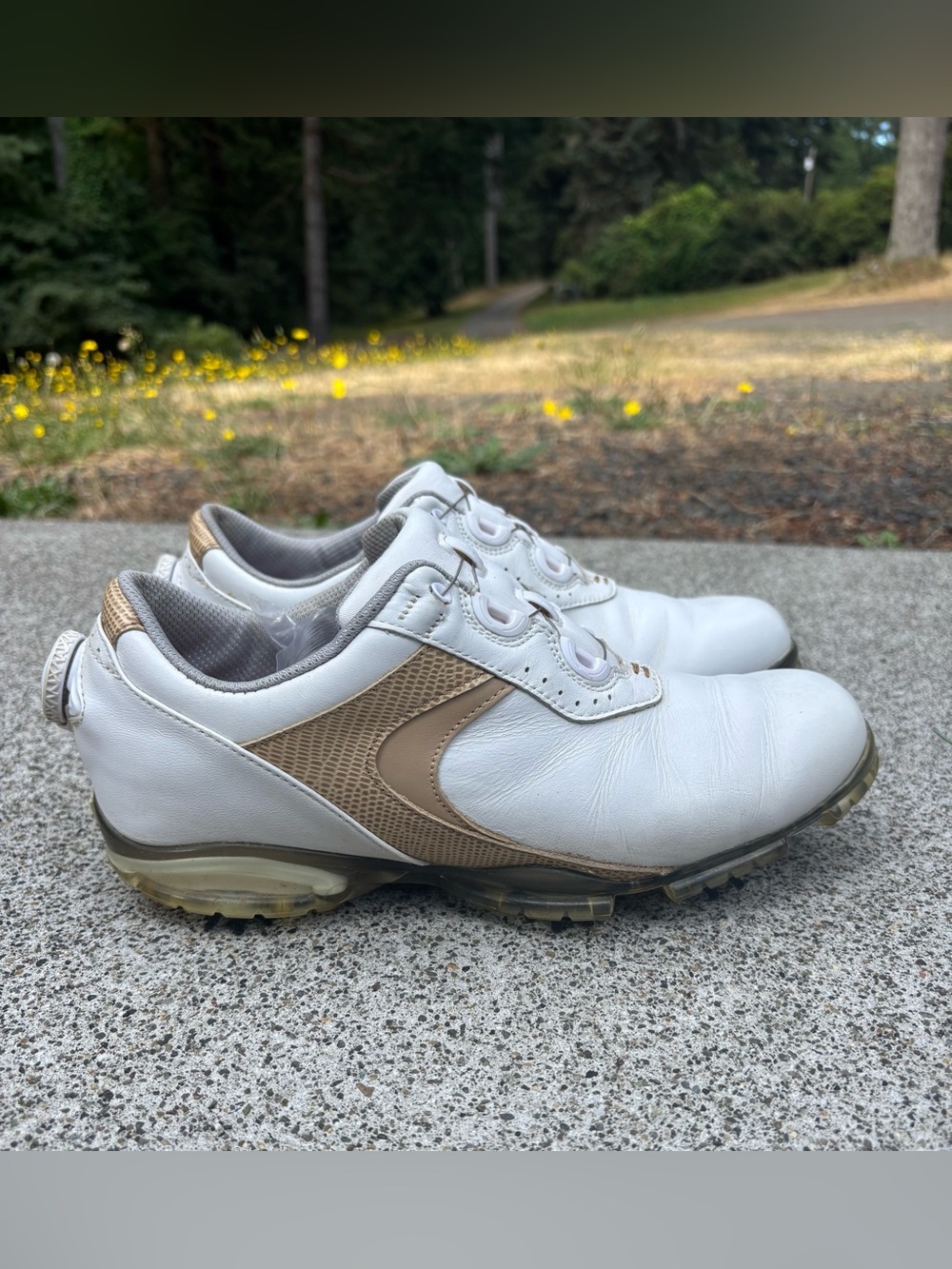 FootJoy DryJoys BOA Leather Golf Shoes White Tan Women’s 8
